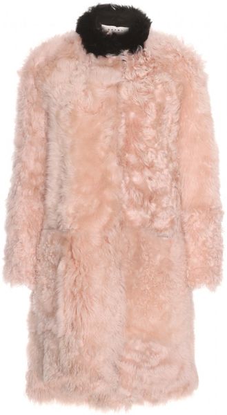 Marni Lambs Fur Coat with Contrast Collar - Lyst