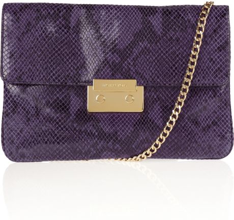 Michael By Michael Kors Sloan Python Effect Glossed Leather Clutch in Purple (grape) - Lyst