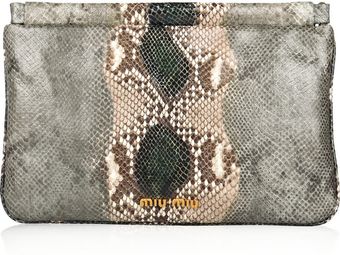 Miu Miu Python Effect Glossed Leather Clutch - Lyst