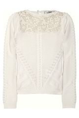 Valentino Lace and Cable Knit Wool and Cashmere Blend Sweater