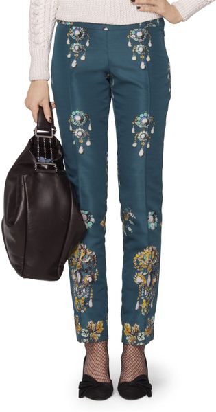 Oscar De La Renta Bijoux Faille Low Waist Skinny Pant in Blue (nile) - Lyst