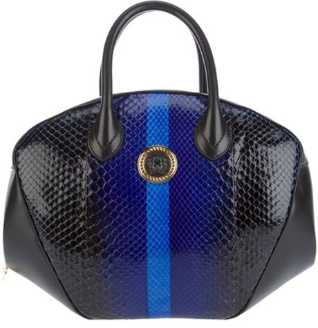 Versace Striped Tote Bag in Blue (black) - Lyst
