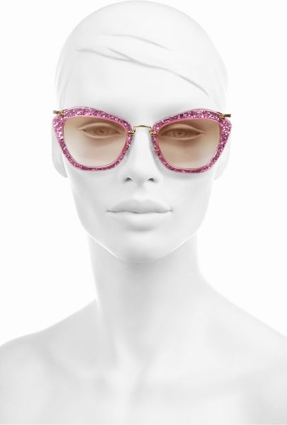 Miu Miu Cat Eye Glittered Acetate And Metal Sunglasses In Pink Lyst 3259