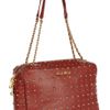 Miu Miu Studded Leather Shoulder Bag in Brown (red) - Lyst