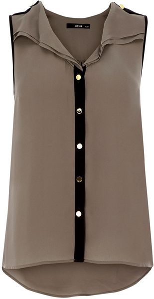 Oasis Colourblock Dip Hem Sl Shirt in Gray (khaki) - Lyst