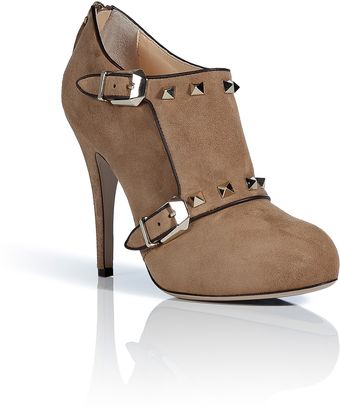 Valentino Tobacco Suede Rockstud Booties - Lyst