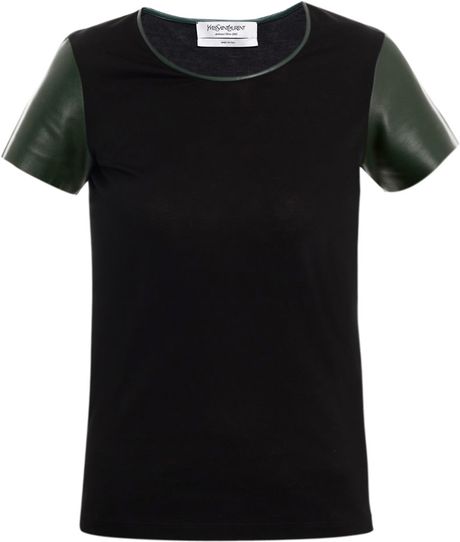 Yves Saint Laurent Leather and Jersey Top in Black - Lyst