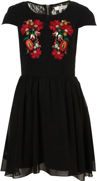 Topshop Embroidered Skater Dress By Rare - Lyst