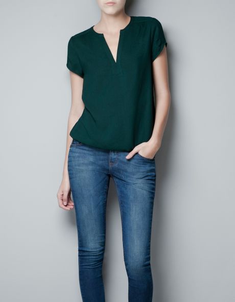 Zara Blouse with Golden Appliqué in Green (emerald green) | Lyst