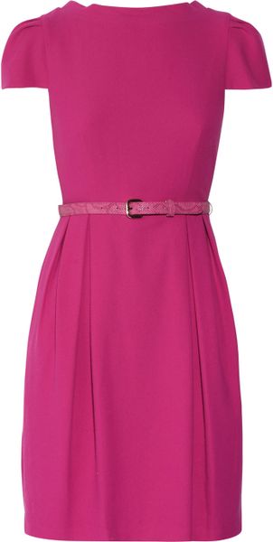 Alice + Olivia Belted Crepe Dress in Purple (fuchsia) - Lyst
