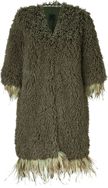Anna Sui  Faux Mongolian Lamb Fur Coat in Green (olive) - Lyst