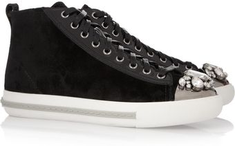 Miu Miu Velvet Hightop Sneakers - Lyst