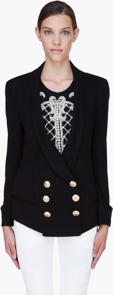 Balmain Black Doublebreasted Angora Cashmere Blazer in Black - Lyst