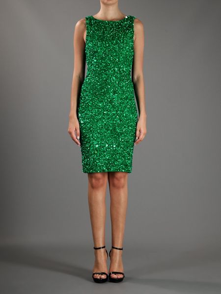 green beaded gown