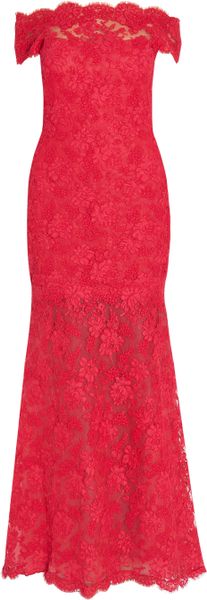 Marchesa Bateau Neck Lace Gown in Purple - Lyst