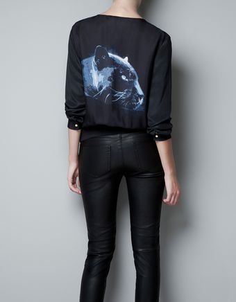 Zara Printed Silk Top with Zip - Lyst