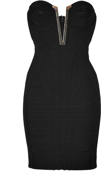 Hervé Léger Black Strapless Bandage Minidress - Lyst