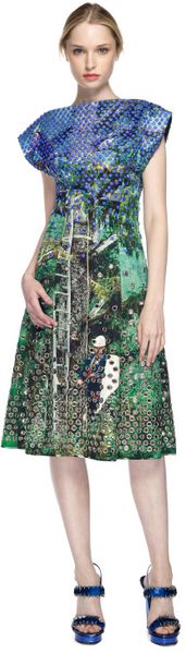 Proenza Schouler Tree Scene Print Short Sleeve Flare Dress in Blue (tree scene print) - Lyst