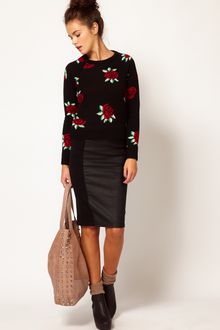 River Island Leather Look Panel Pencil Skirt - Lyst