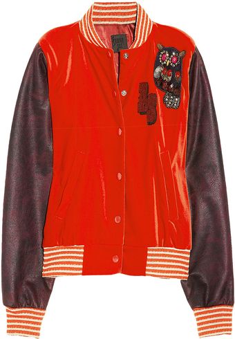 Anna Sui Owlappliquéd Velvet Varsity Jacket - Lyst
