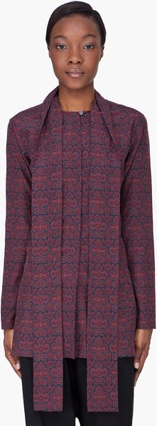 Damir Doma Burgundy Printed Bow Collar Blouse - Lyst
