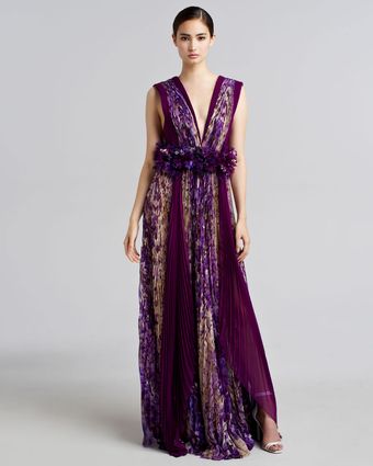 J. Mendel Floralprint Plisse Silk Gown - Lyst