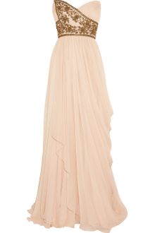 Marchesa Embellished Silkchiffon Strapless Gown - Lyst