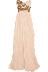 Marchesa Embellished Silkchiffon Strapless Gown