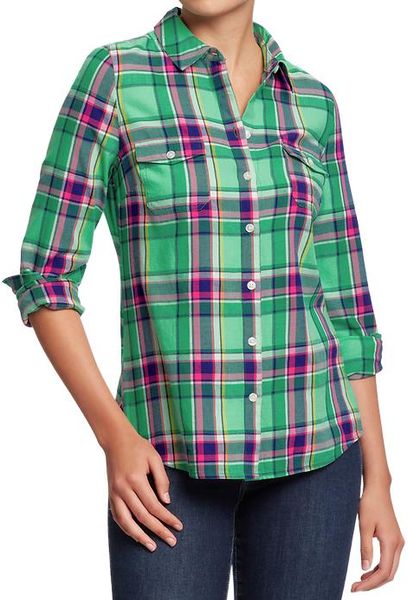 Old Navy Plaid Flannel Shirts in Green (teal plaid) | Lyst
