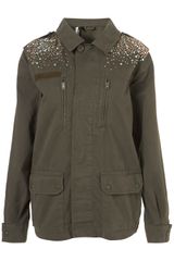 Topshop Crystal Embellished Army Jacket