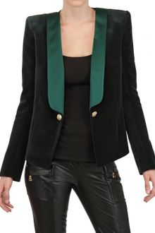 Balmain Silk Satin Lapel Cotton Velvet Jacket - Lyst