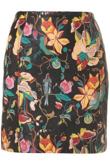 Topshop Premium Painted Leather Skirt - Lyst