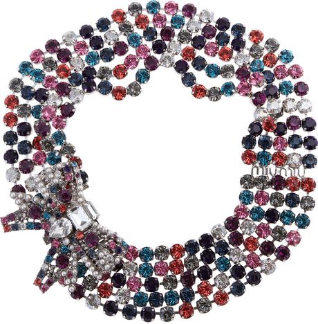 Miu Miu Crystal Bow Necklace in Silver - Lyst