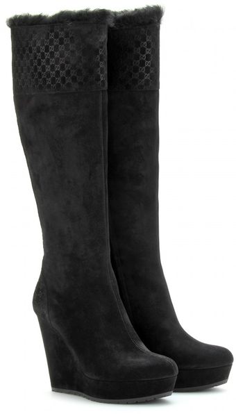Gucci Country Wedge Suede Boots - Lyst