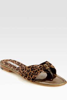 Manolo Blahnik Berna Leopardprint Suede Thong Sandals - Lyst