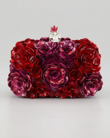 Alexander Mcqueen Metal Flower Box Clutch in Red (red pink silver) - Lyst