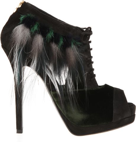 Fendi Opentoe Booties in Suede and Velvet in Black - Lyst