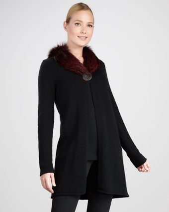 Neiman Marcus By Sofia Cashmere Fur Collar Cardigan - Lyst