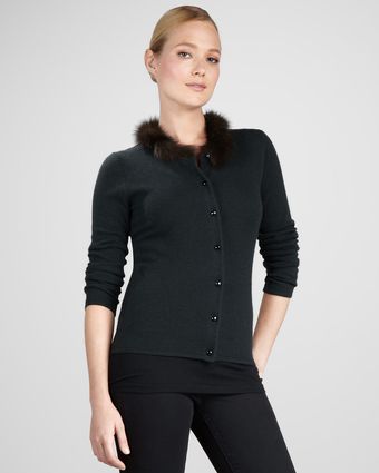 Neiman Marcus By Sofia Cashmere Sable-collar Cardigan - Lyst