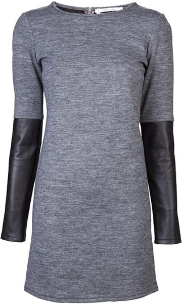 10 Crosby By Derek Lam Half Leather Sleeve Dress in Gray - Lyst
