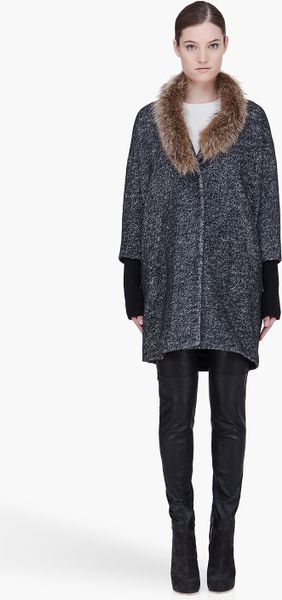 Elizabeth And James Charcoal Raccoon Fur Trim Valentina Coat in Gray (charcoal) - Lyst