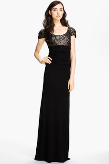 Badgley Mischka Puff Sleeve Sequin Mesh Gown - Lyst