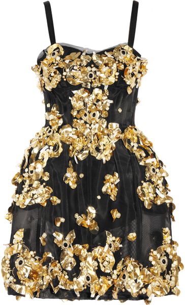 Dolce & Gabbana Embellished Mesh Dress in Gold (black) - Lyst