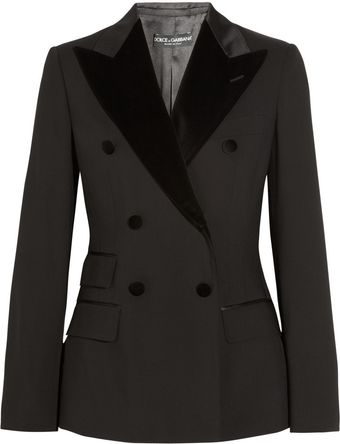 Dolce & Gabbana Velvet trimmed Twill Double breasted Blazer - Lyst