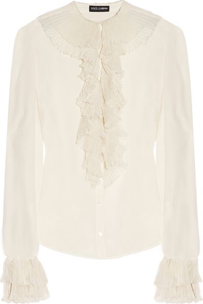 Dolce & Gabbana Ruffled Silk Blouse in White - Lyst