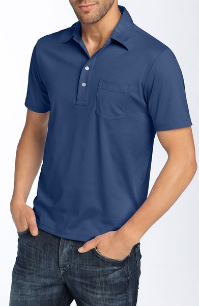 Michael Kors Metal Button Trim Fit Polo in Blue for Men (smoky blue) - Lyst