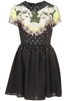 Topshop Neon Lace Print Flippy Dress - Lyst