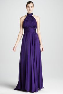 Badgley Mischka Chiffon Halter Gown - Lyst