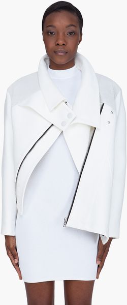 Proenza Schouler White Leather Trim Asymmetric Jacket - Lyst