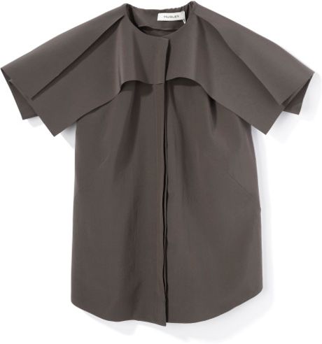 Mugler Ss Basalte Crepe Papier Top in Gray (basalte) - Lyst